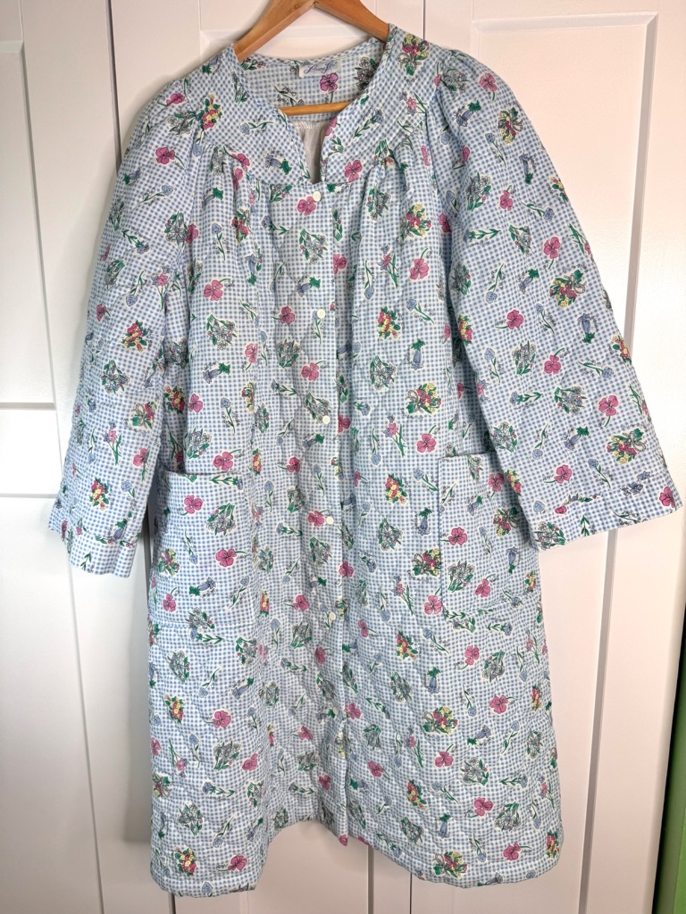 Leisure Life VTG 60s 70s quilted floral housecoat robe sz M/L cottagecore granny